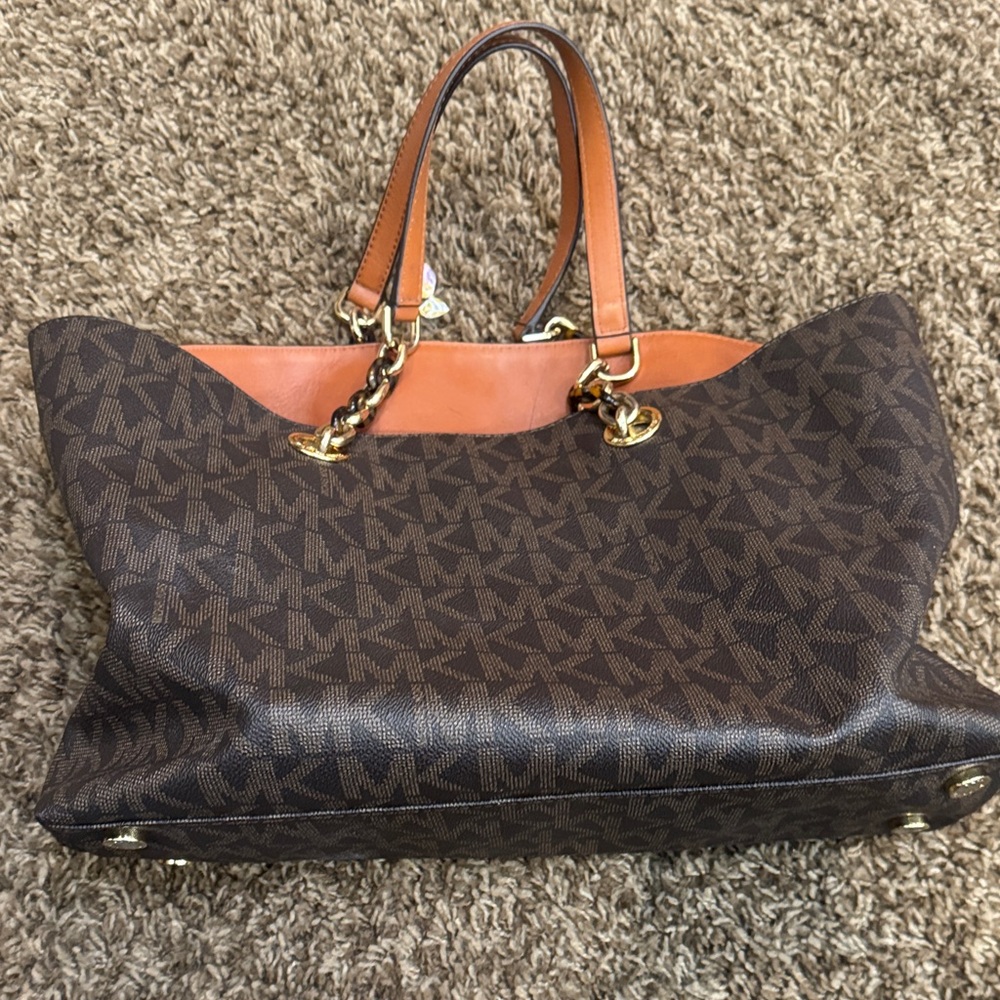 Michael Kors Dark Brown and Tan Tote Bag